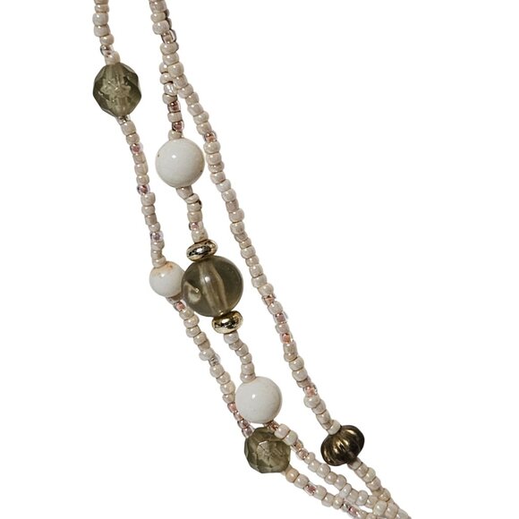 Boho Multi Layer Beaded Necklace Green White Rose Gold Seed Beads Fashion Women - Picture 2 of 5